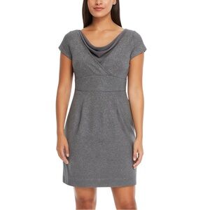Adrianna Papell Gray Metallic Sheath Dress Size 6 Short Sleeve Cocktail